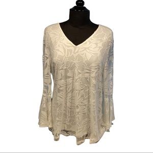 White Lined Lace Blouse with Flounce Sleeves